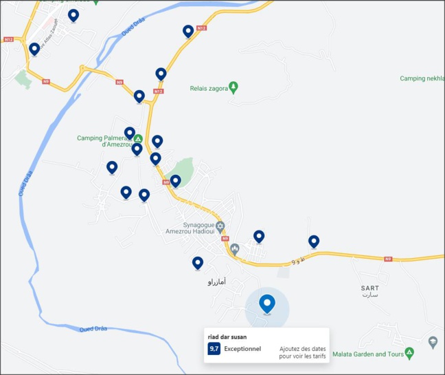 Campings-Maisons d'Hôtes-Auberges-Hôtels à Zagora